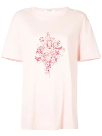 Givenchy Pink Women's Pink Tattoo Logo T-shirt In Neutrals