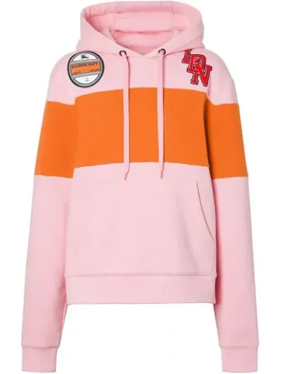 Burberry Pink Panelled Logo Graphic Hoodie In Neutrals