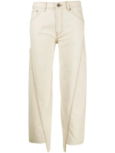 Lanvin Topstitched Cotton Straight Leg Jeans In Neutrals