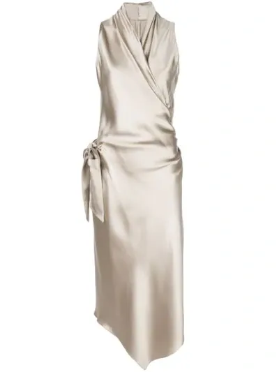 Peter Cohen Silk Wrap Dress In Neutrals