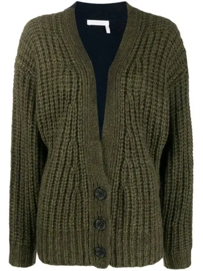 See By Chloé Bi-colour Alpaca-blend Cardigan In Dark Navy