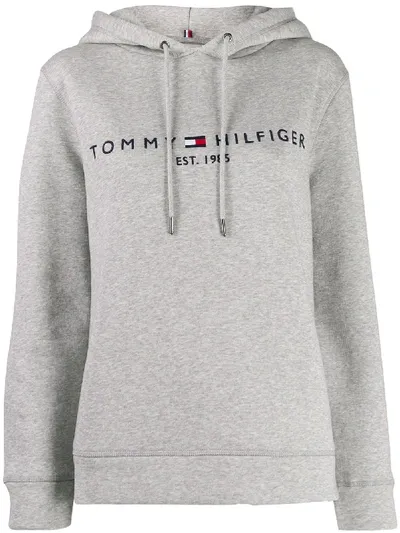 Tommy Hilfiger Embroidered Logo Hoodie In Grey