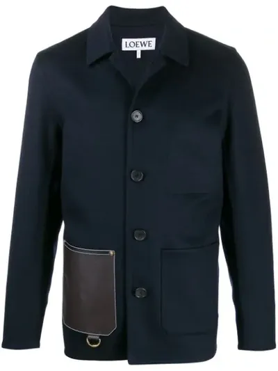 Loewe Contrasting Patch Pocket Shirt Jacket In Blue