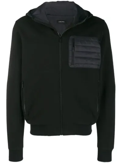 Z Zegna Quilted Hooded Sweatshirt In Black