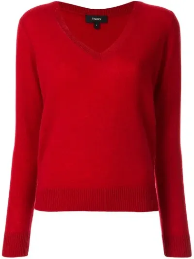 Theory V-neck Jumper In Red