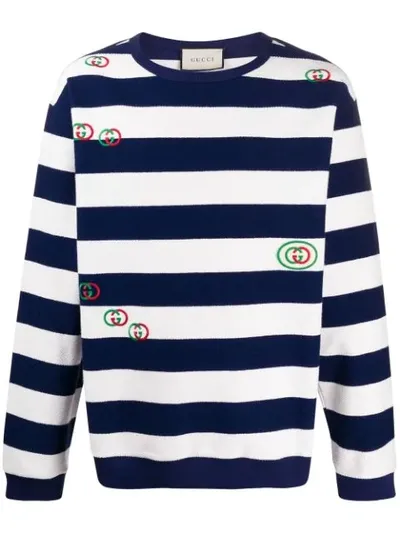 Gucci Striped Logo Jumper In Blue