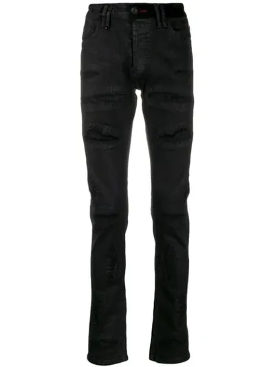 Philipp Plein Straight Leg Distressed Jeans In Black