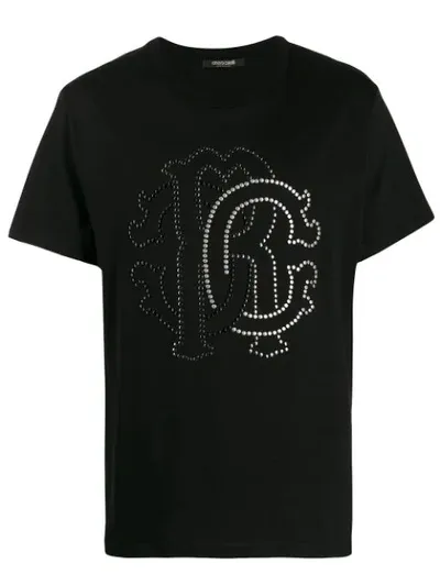 Roberto Cavalli Studded Logo T-shirt In Black