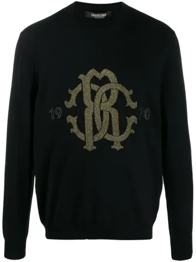 Roberto Cavalli Glitter Logo Jumper In Black