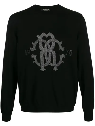 Roberto Cavalli Glitter Logo Jumper In Black