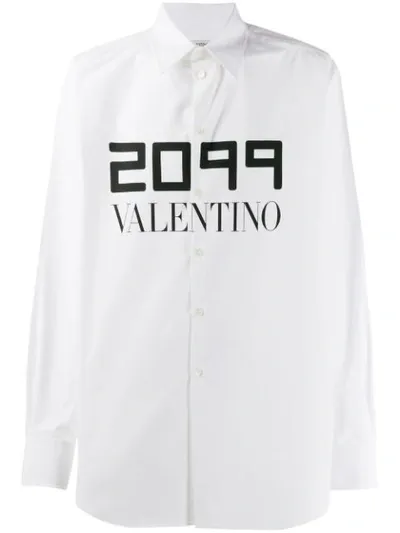 Valentino 2099-print Cotton-poplin Shirt In White