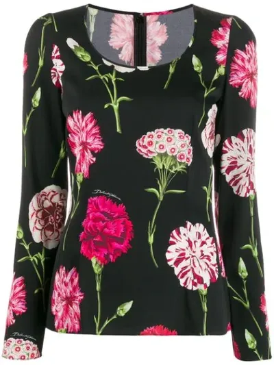 Dolce & Gabbana Scoop Neck Floral Print Blouse In Black