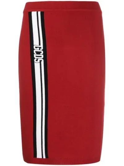 Gcds Logo Stripe Skirt In Red