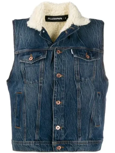 Filles À Papa Sleeveless Sherpa Denim Jacket In Blue