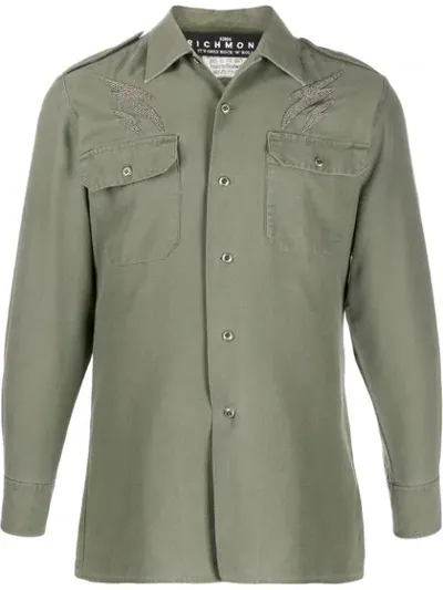 John Richmond Patchwork Military Shirt In Green