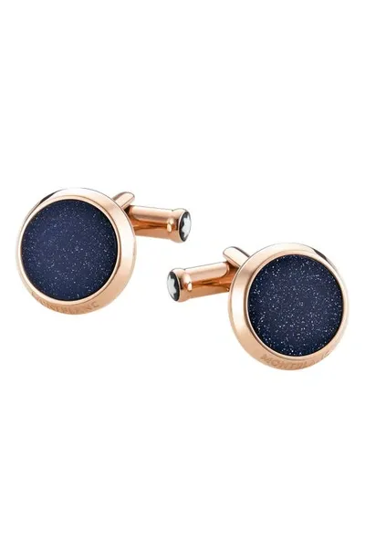 Montblanc Stainless Steel And Blue Goldstone Meisterstück Cufflinks In Rose