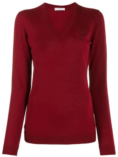 Versace Embroidered Logo Jumper In Red