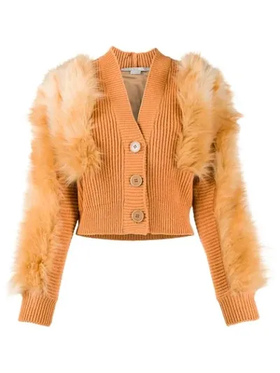 Stella Mccartney Fur Free Fur-trim Cardigan In Brown