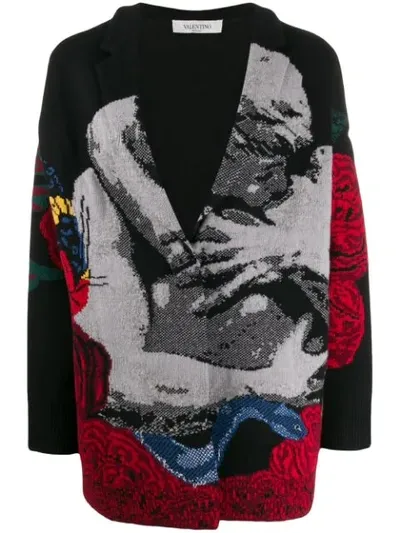 Valentino Intarsia Oversized Cardigan In Black