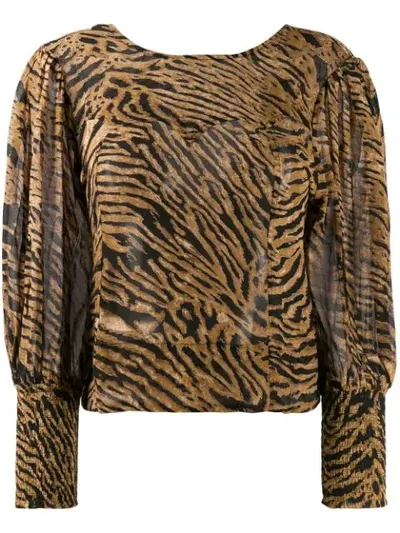 Ganni Animal Print Blouse In Brown