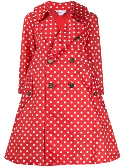 Comme Des Garcons Girl Polka Dot Flared Trench Coat In Red