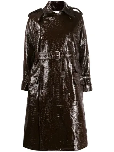 Sword 6.6.44 Croc Effect Belted Coat In Brown