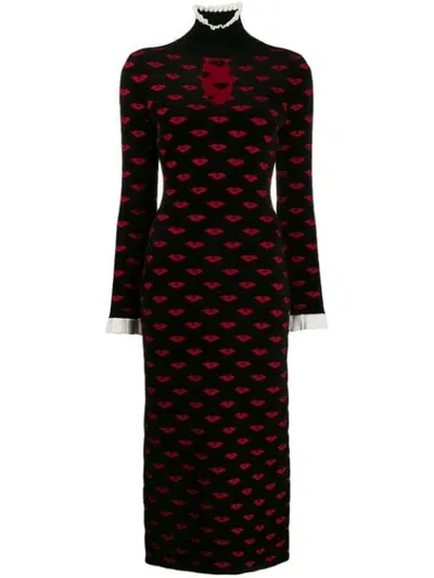 Temperley London Textured Lips Patterned Dress In Black