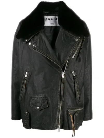 Sword 6.6.44 Oversized Biker Jacket In Black