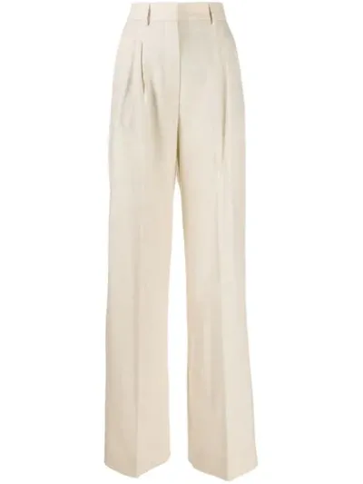 Fendi High-rise Wool-blend Wide-leg Trousers In Neutrals