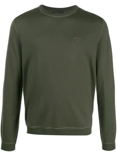 Prada Ribbed Crew Neck Jumper In Green