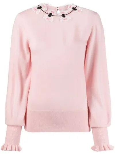 Temperley London Floral Embroidered Fine Knit Sweater In Pink