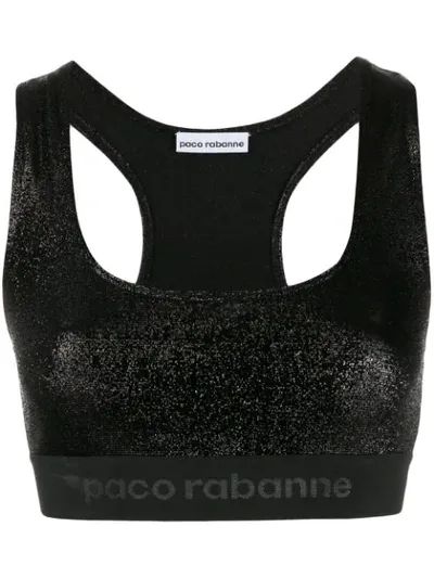 Rabanne Metallic-effect Logo Tape Crop Top In Black