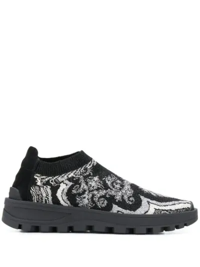 Etro Two-tone Sock Sneakers In Black