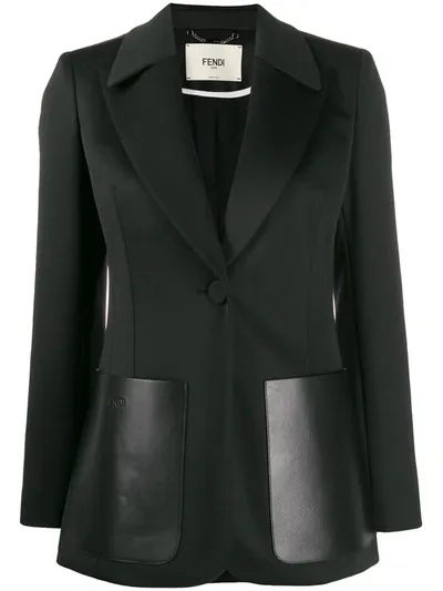 Fendi Oversized Leather Pockets Blazer In Black