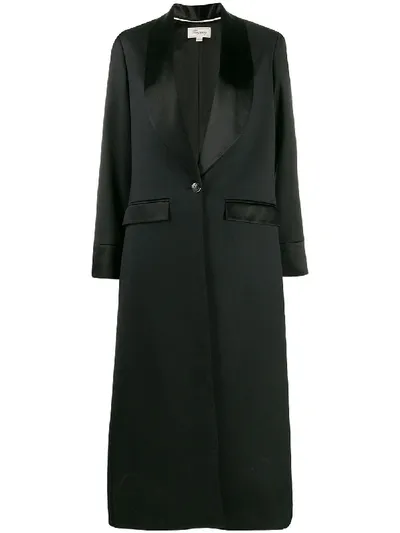 Temperley London Satin Trim Longline Coat In Black