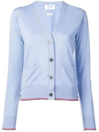 Thom Browne Rwb-detail V-neck Cardigan In Blue