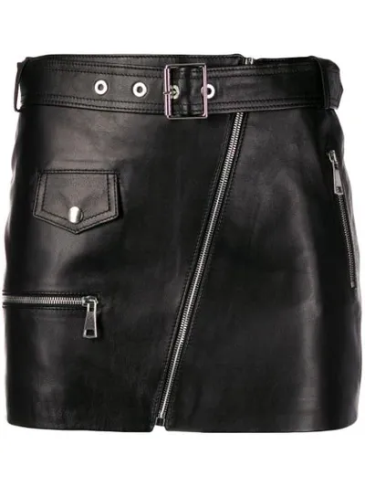 Manokhi Biker Leather Mini Skirt In Blue