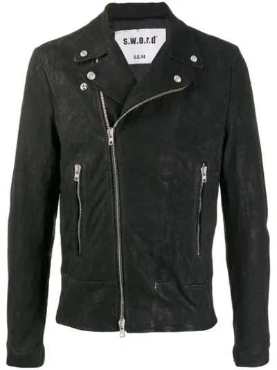 Sword 6.6.44 Zipped Biker Jacket In Black