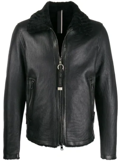 Low Brand Leather Aviator Jacket In Black