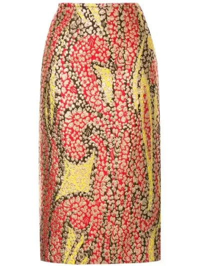 Marni Printed Metallic Midi Skirt In Red