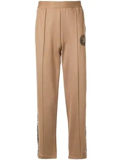 Roberto Cavalli Animal Print Stripe Track Pants In Brown