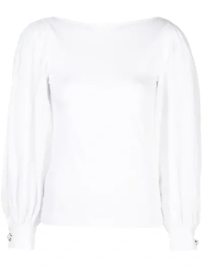 Mother Of Pearl Puffed Sleeve Blouse In White