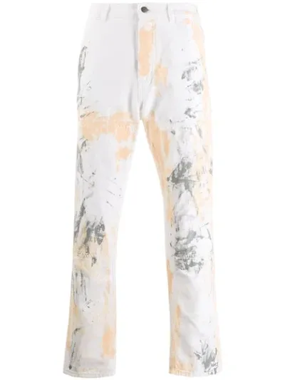 Paura Paint Splatter Straight Jeans In White