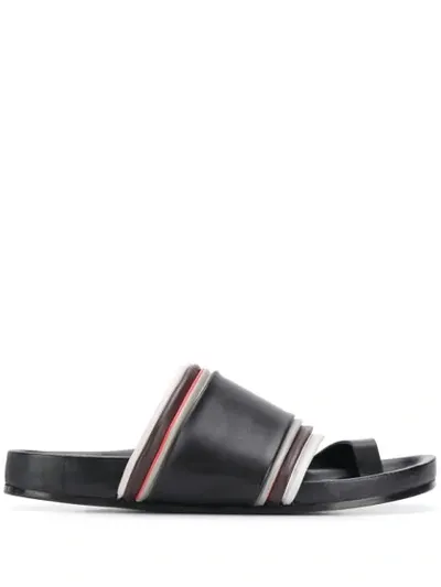 Jil Sander Striped Toe Strap Sandals In Black