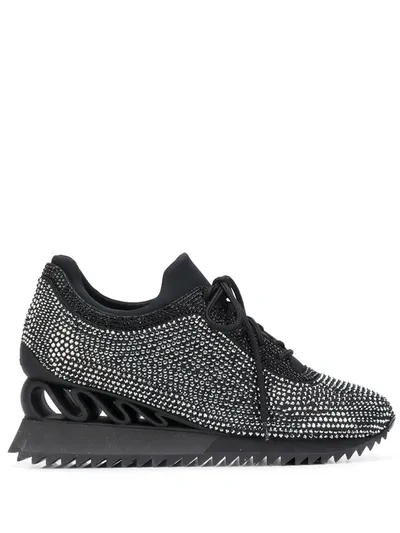 Le Silla Reiko Wave Crystal-embellished Sneakers In Black