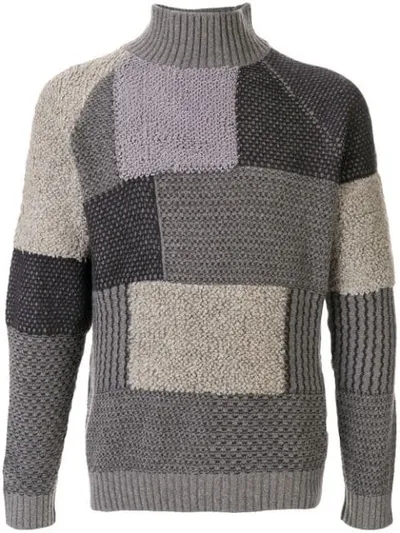 Giorgio Armani Patchwork Knit Jumper In Grey