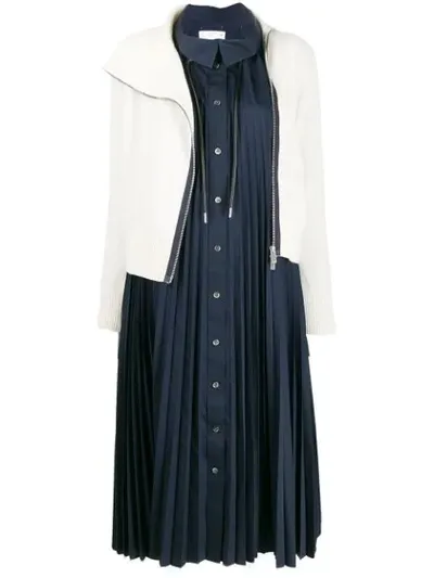 Sacai Contrast Layered Midi Dress In Blue