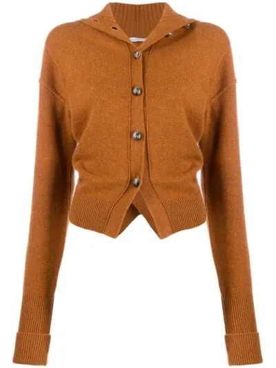 Chloé Ruched Turtleneck Cardigan In Brown