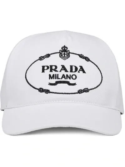 Prada Embroidered Logo Baseball Cap In White