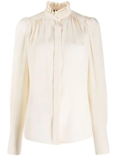 Isabel Marant Ruffle-collar Long-sleeve Blouse In Neutrals